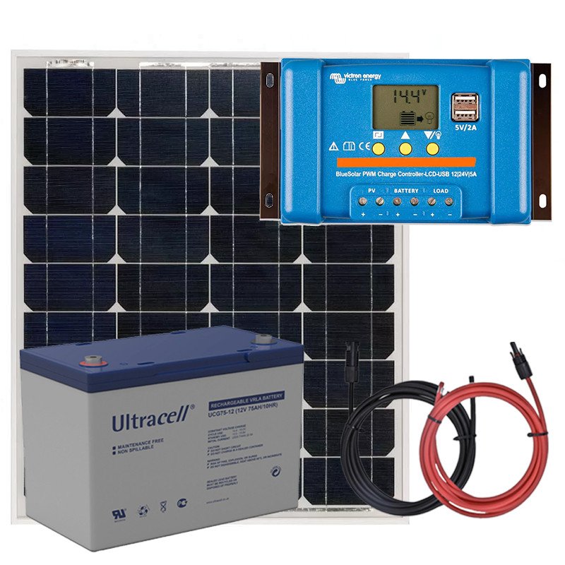 Panel słoneczny 55W i akumulator żelowy 75Ah z regulatorem LCD